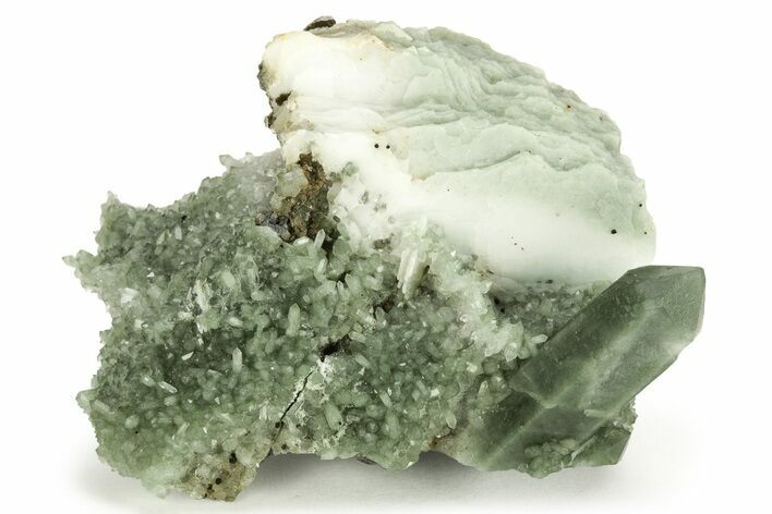 Green, Hedenbergite Included Quartz on Calcite - Mongolia #226197